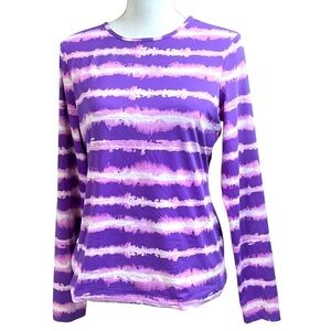 Lands End Top Tie Dye Stretch Rash Guard Swim Shirt Purple Pink Stripe Women SM